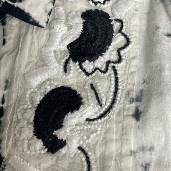 Parsley & Sage Tie Dye Floral Embroidered Mesh Pintuck Button Down Top Sz 1X - Picture 4 of 8